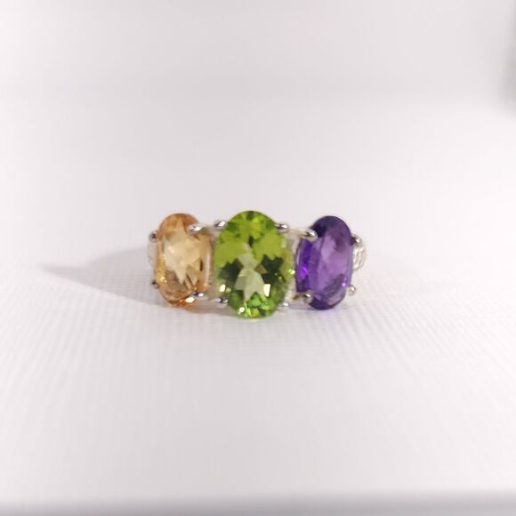 Peridot Amethyst & Citrine Sterling Silver Ring SIZE 5 - Picture 5 of 6